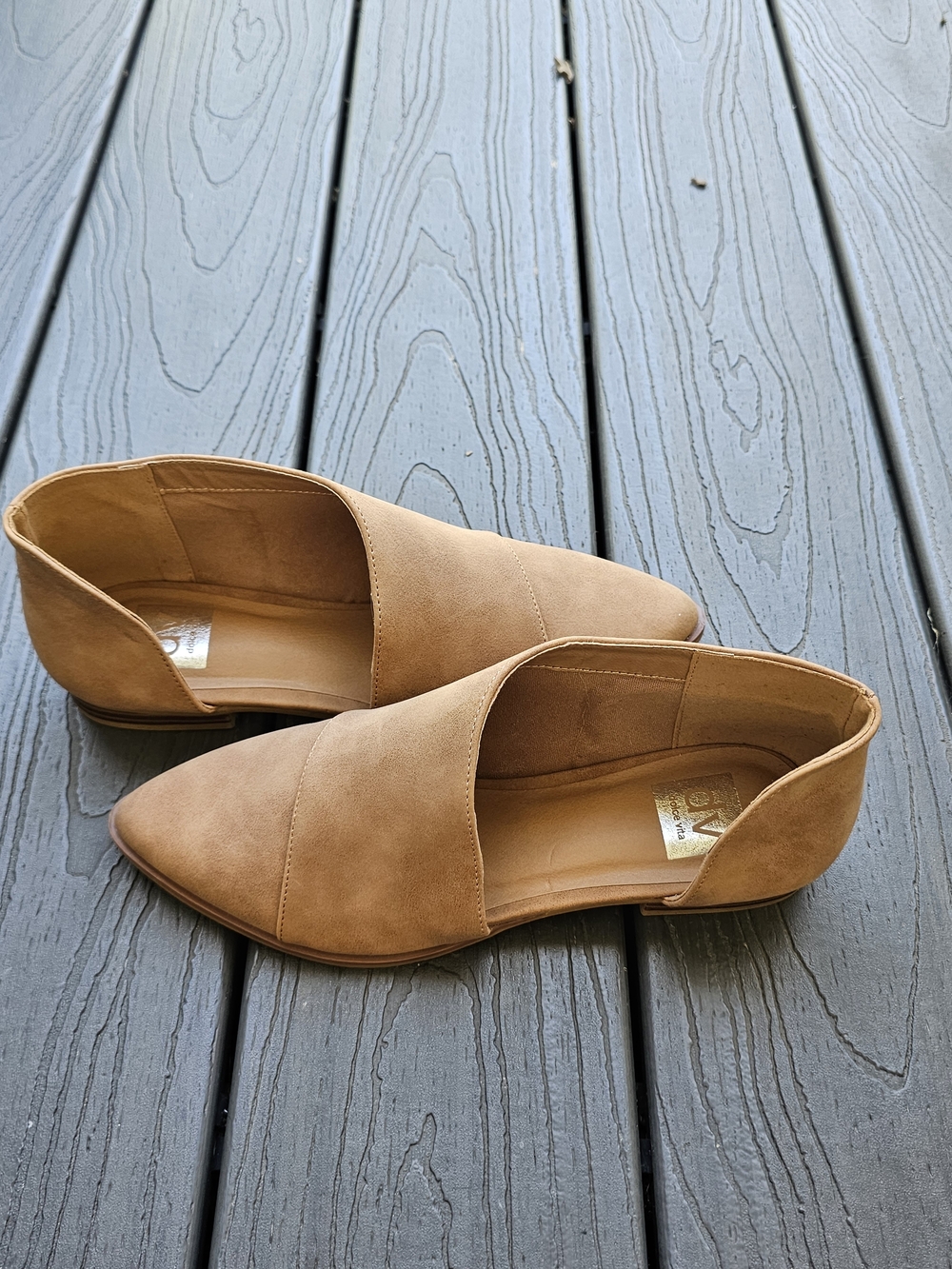 DV Dolce Vita Fargo Asymmetrical Flat Loafers Camel Faux Suede Pointed Toe